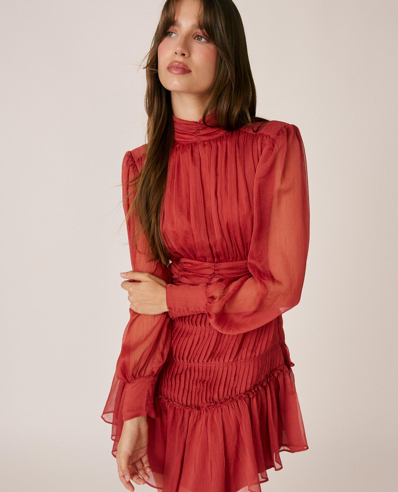 alma-en-pena-solid-color-chiffon-minikleid-rosa-mit-sch-rpe image 2