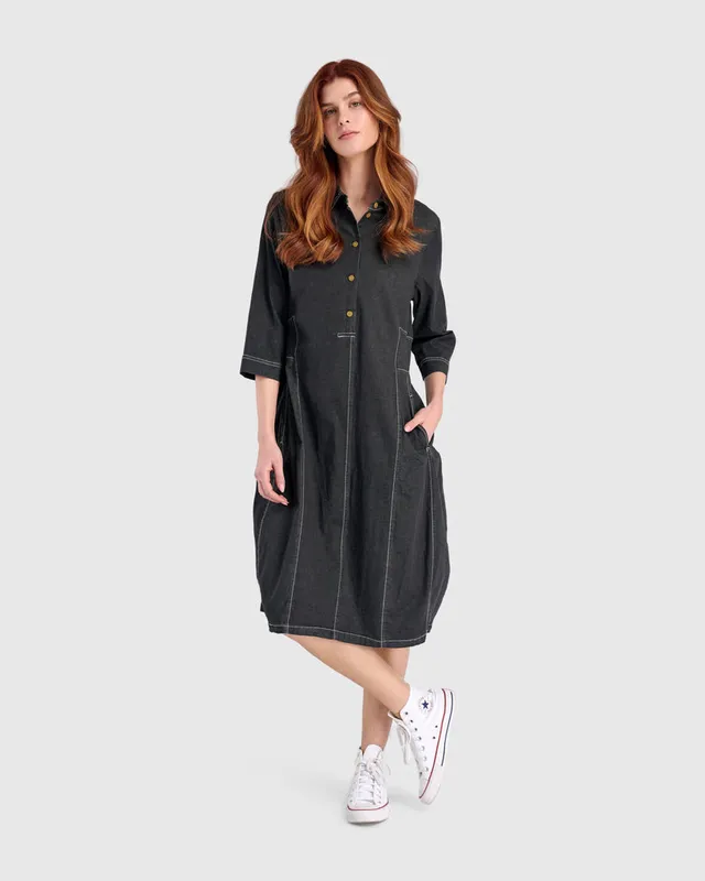 alembika-harper-shirtdress-jet-denim-damen-blusenkleid-midi image 1