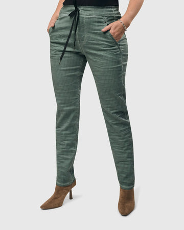 alembika-pinstripe-iconic-stretch-jeans-teal-mid-rise-tapered image 2