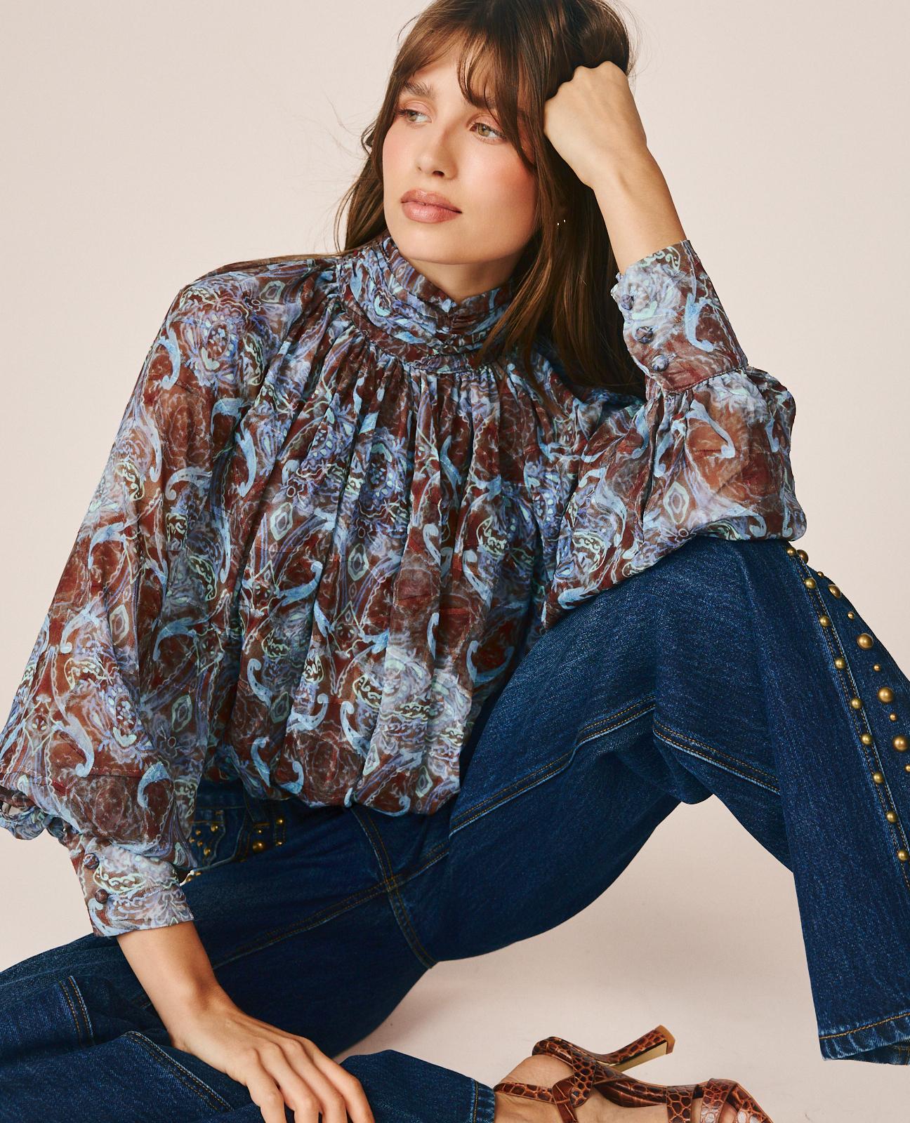 alma-en-pena-paisley-chiffonbluse-braun image 3