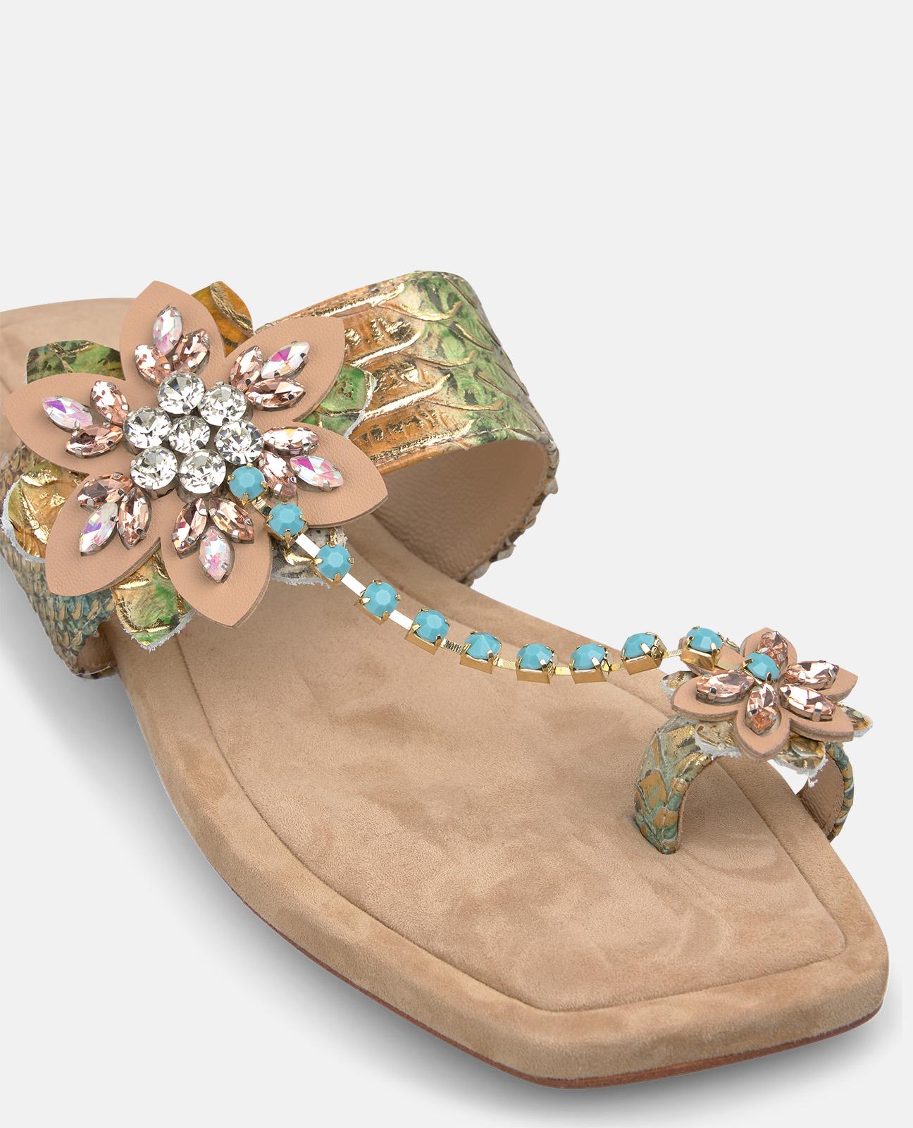 alma-en-pena-flache-t-riemen-sandalen-mit-perlenblume-arena image 5