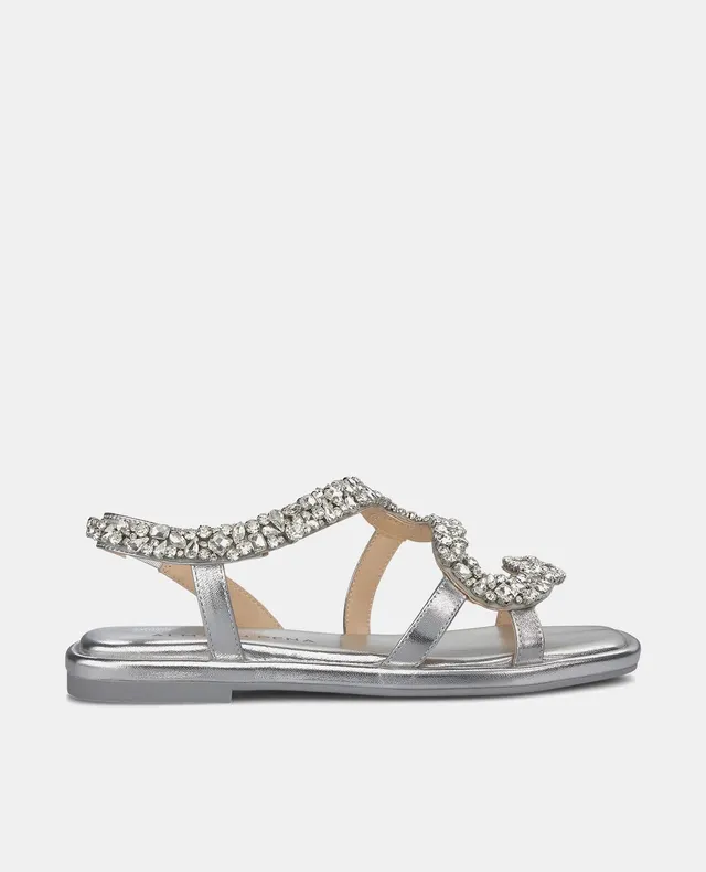 alma-en-pena-flache-sandalen-mit-schlangen-riemen-und-strass-silber-1-cm image 1