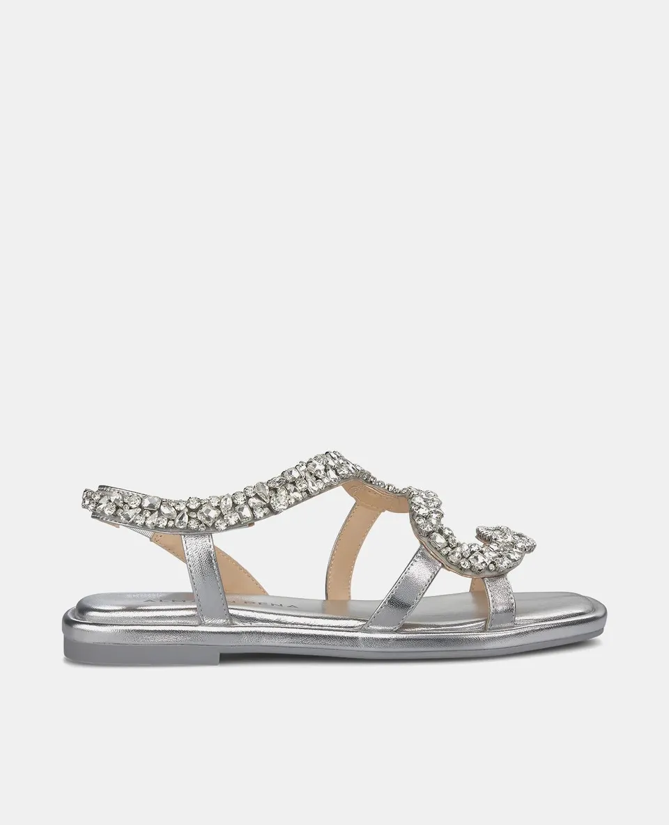 alma-en-pena-flache-sandalen-mit-schlangen-riemen-und-strass-silber-1-cm image 1