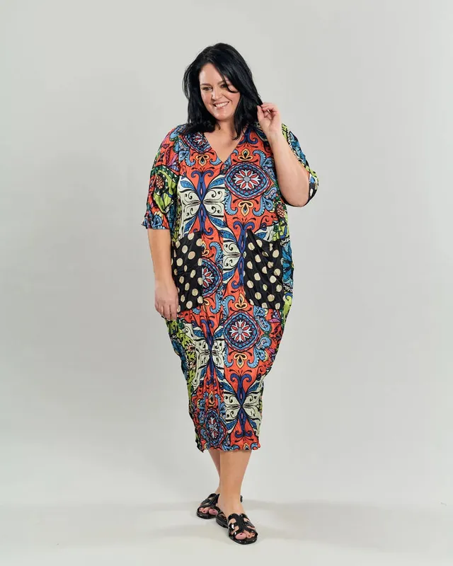 alembika-paisley-dot-crinkle-caftan-kleid-multi image 1
