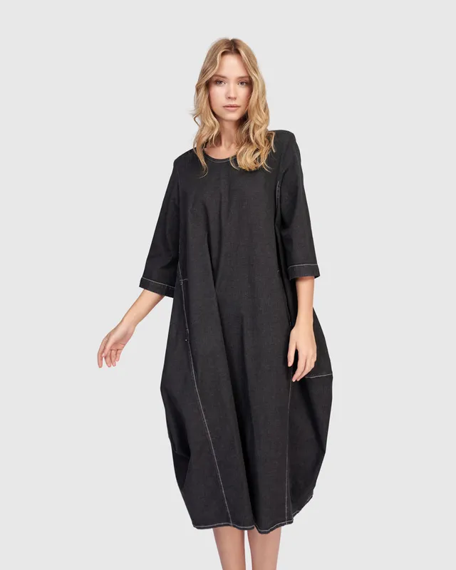 alembika-liberty-oversized-cocoon-dress-black-denim-jeanskleid image 1