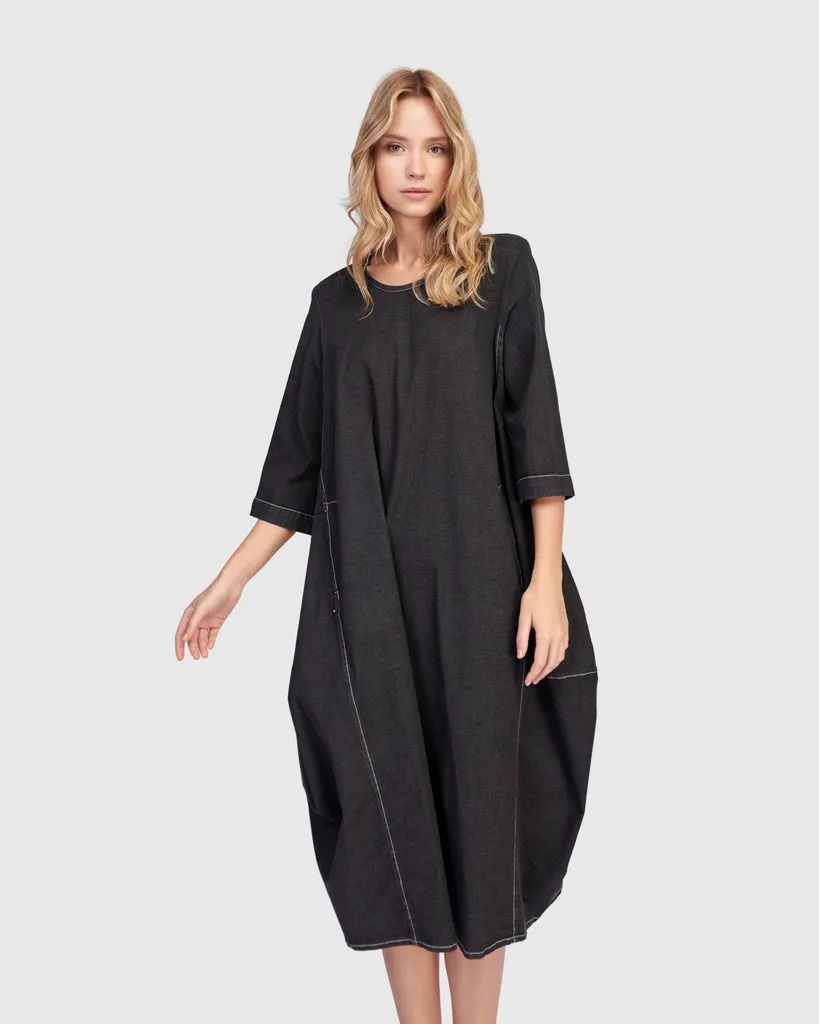 alembika-liberty-oversized-cocoon-dress-black-denim-jeanskleid image 1