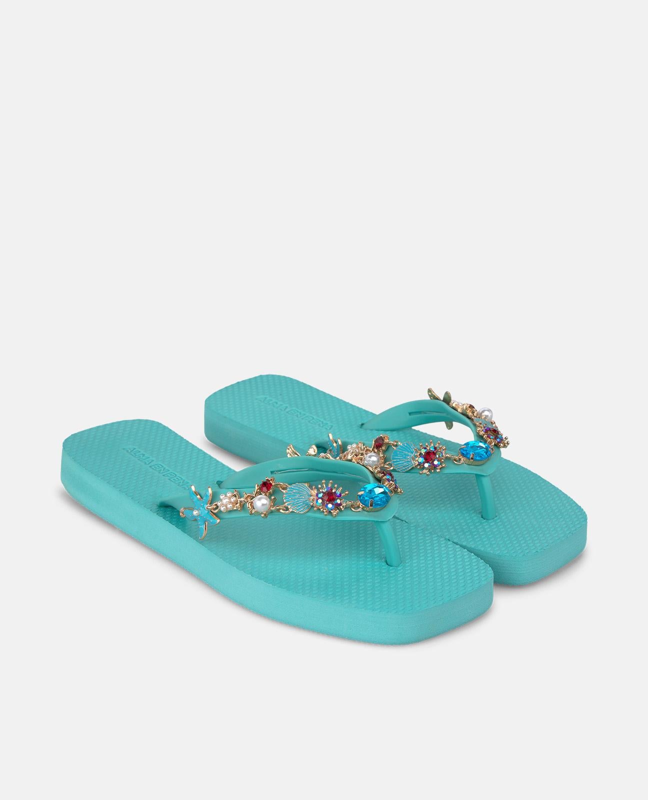 alma-en-pena-flache-badesandalen-t-rkise-t-riemen-zehentrenner-2-cm image 2