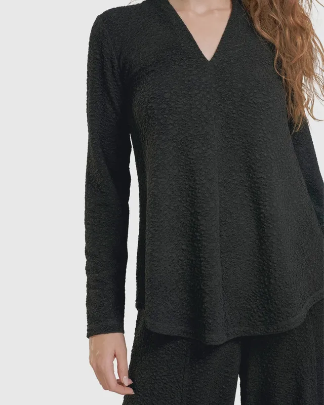 alembika-jacquard-v-neck-tunika-top-schwarz image 1