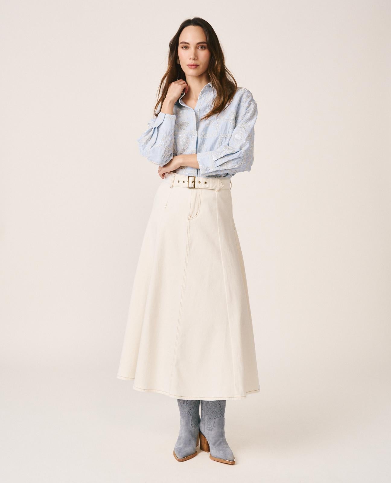 alma-en-pena-bestickte-bluse-mit-pailletten-viskose-blau image 4