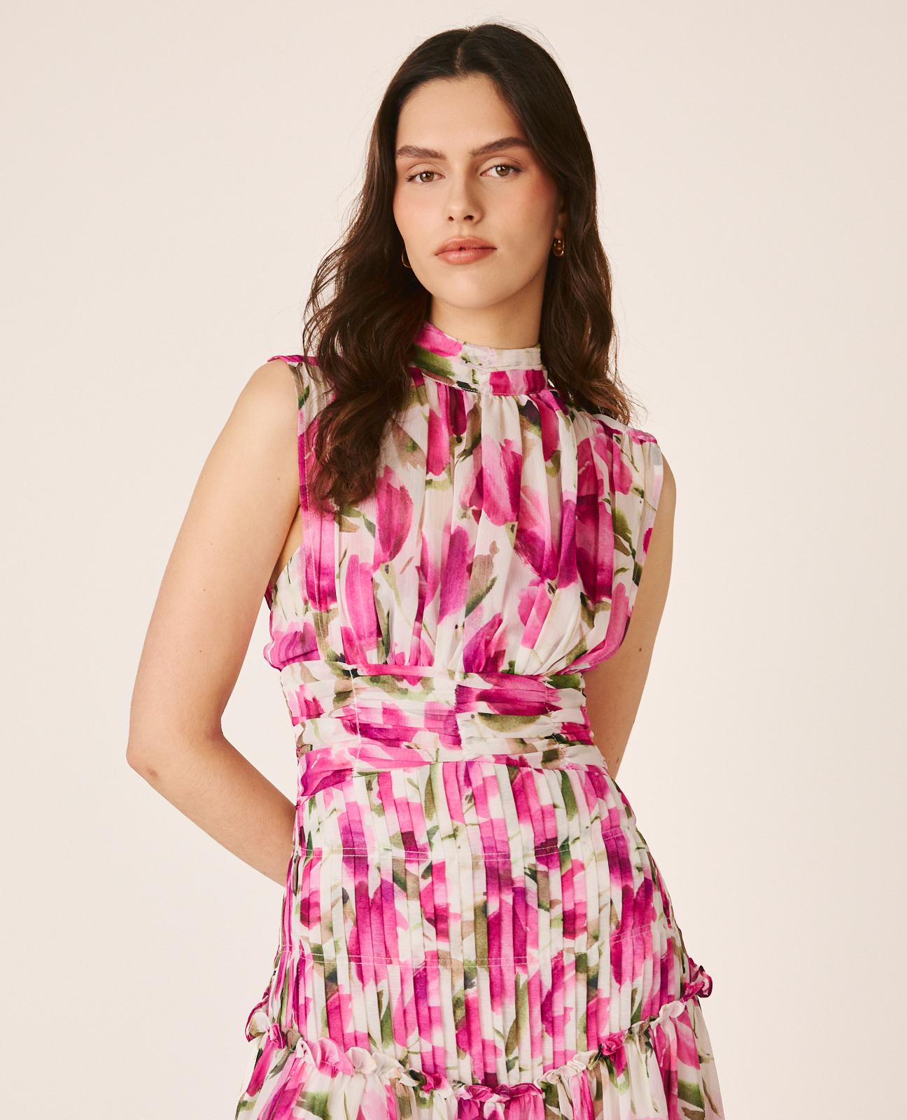 alma-en-pena-langes-blumenkleid-stehkragen-rosa image 2