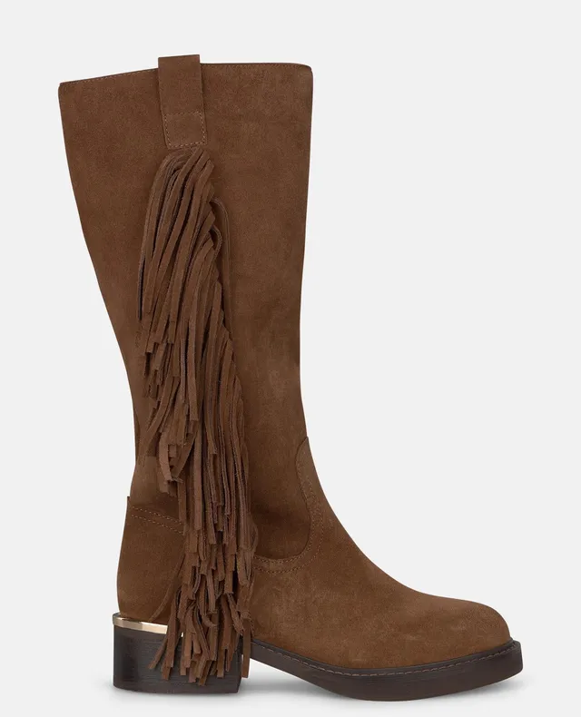 alma-en-pena-lederstiefel-mit-fransen-flache-stiefel-camel-4-cm image 1