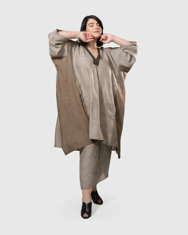 alembika-pinstripe-linen-crop-pants-brown-weite-leinenhose image 1