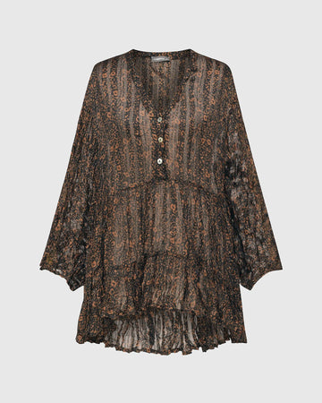 alembika-floral-tiered-crinkle-bluse-damen-coffee-schwarz image 8