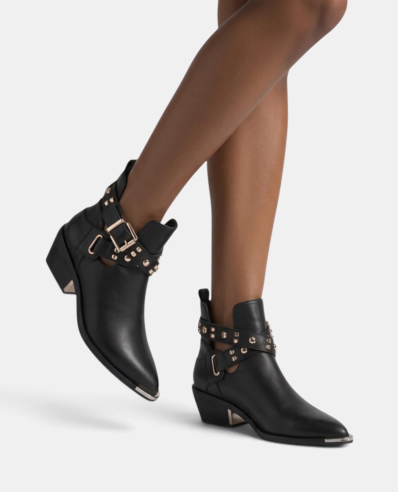 alma-en-pena-leder-stiefeletten-mit-schnalle-nieten-und-5-cm-blockabsatz-schwarz image 5