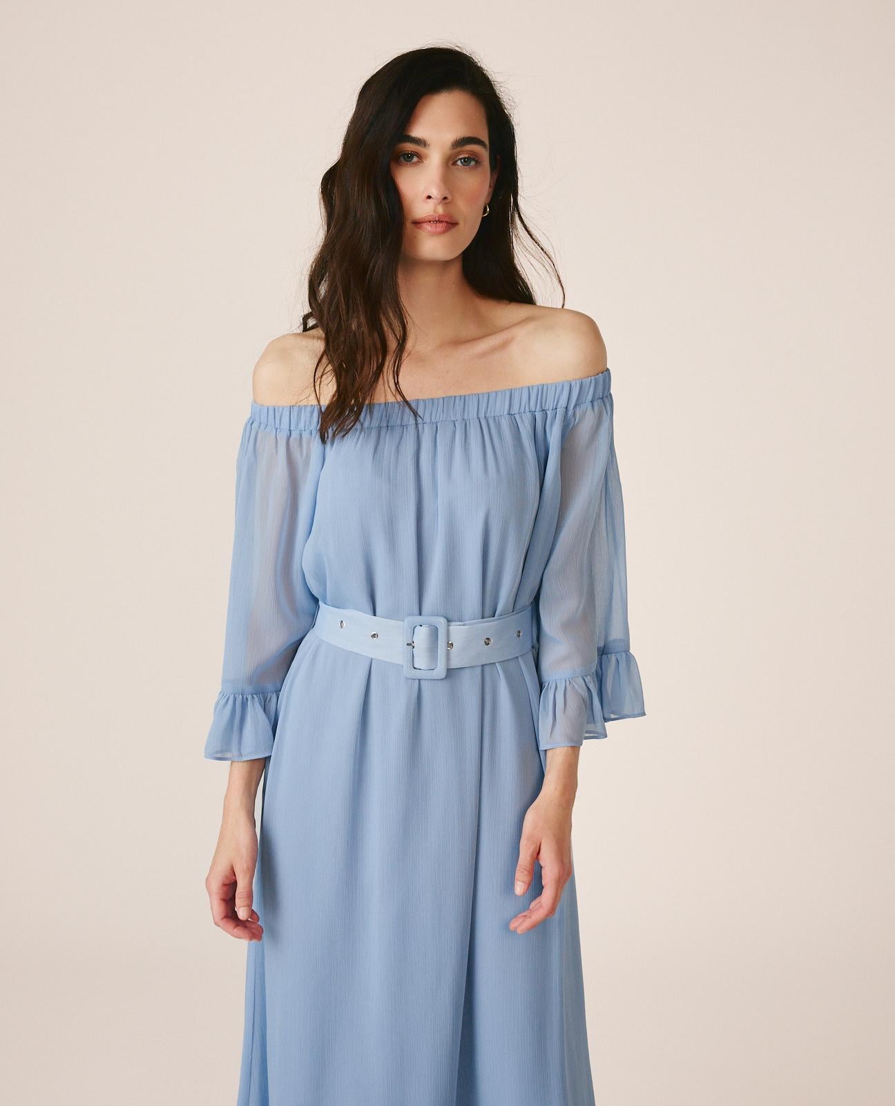 alma-en-pena-midi-kleid-mit-volant-rmeln-hellblau-bardot image 6