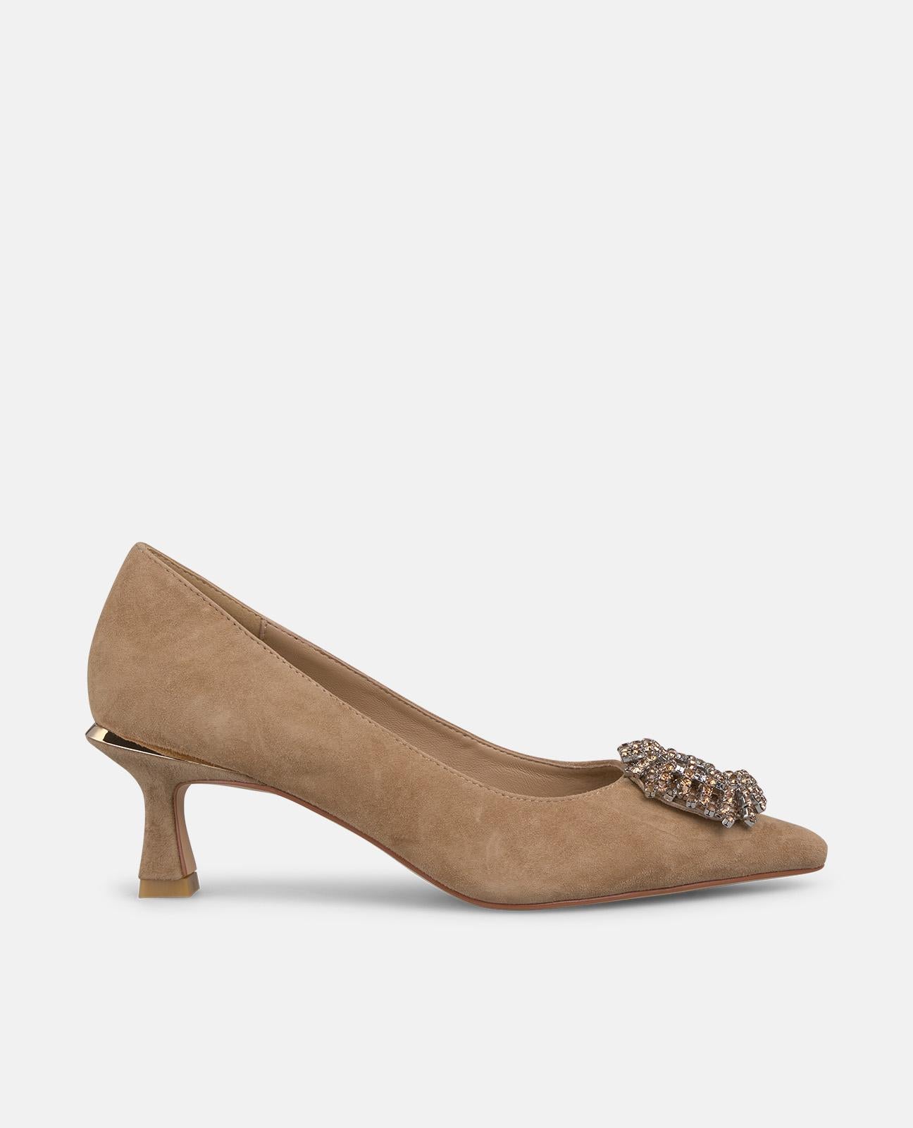 alma-en-pena-pumps-mit-eckiger-strass-brosche-camel-6-cm-absatz image 1