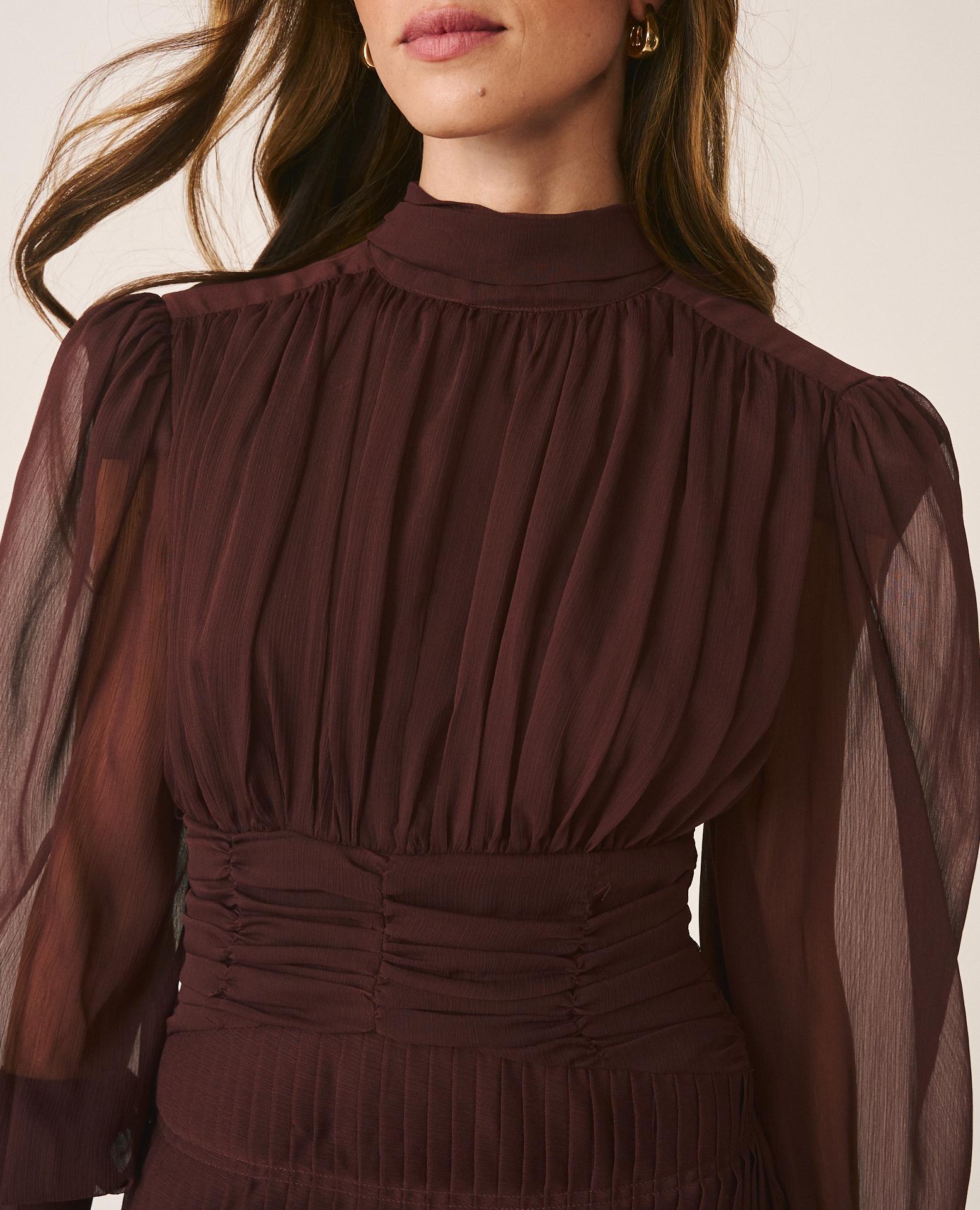 alma-en-pena-chiffon-minikleid-braun-perkinskragen-langarm image 6