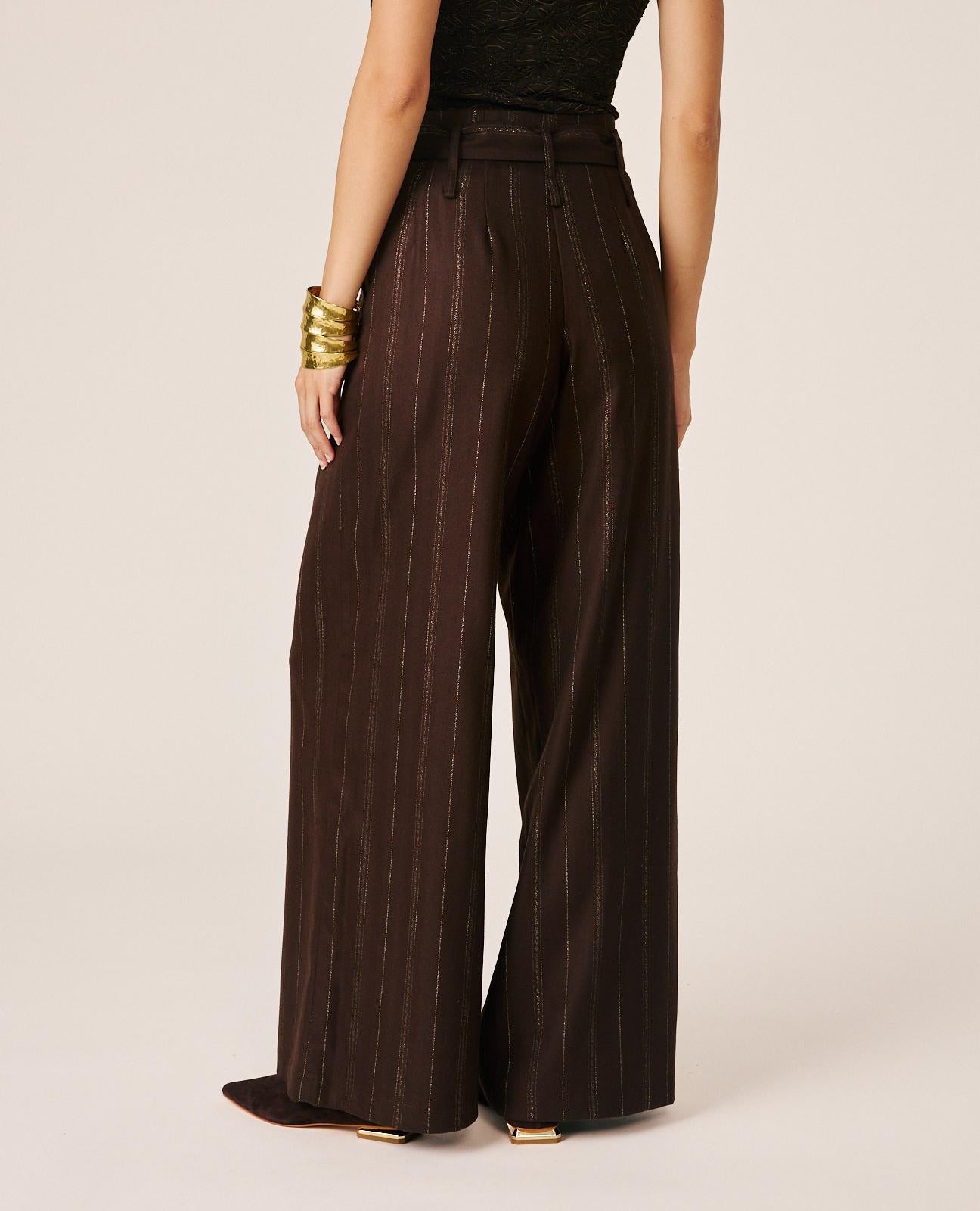 alma-en-pena-twill-stoffhose-mit-nadelstreifen-wide-leg-braun image 6