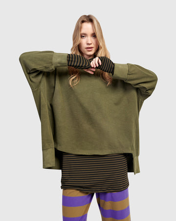 alembika-urban-kasbah-crewneck-top-olive-oversize-tunika image 2