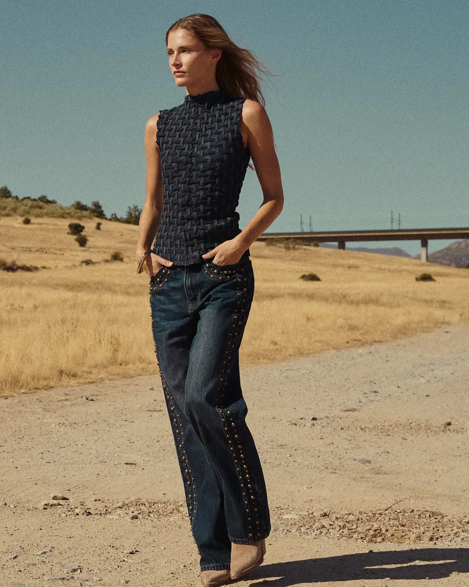 alma-en-pena-metallic-stud-jeans-straight-leg-high-rise-damen image 1