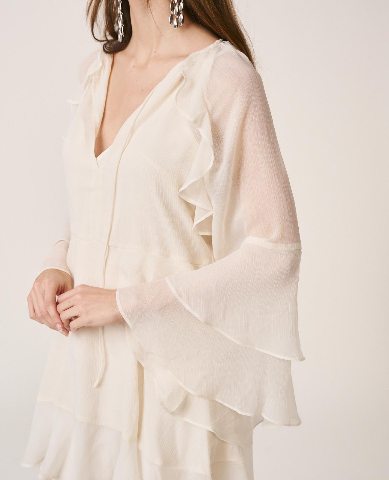 alma-en-pena-minikleid-aus-chiffon-mit-trompeten-rmeln-wei image 8