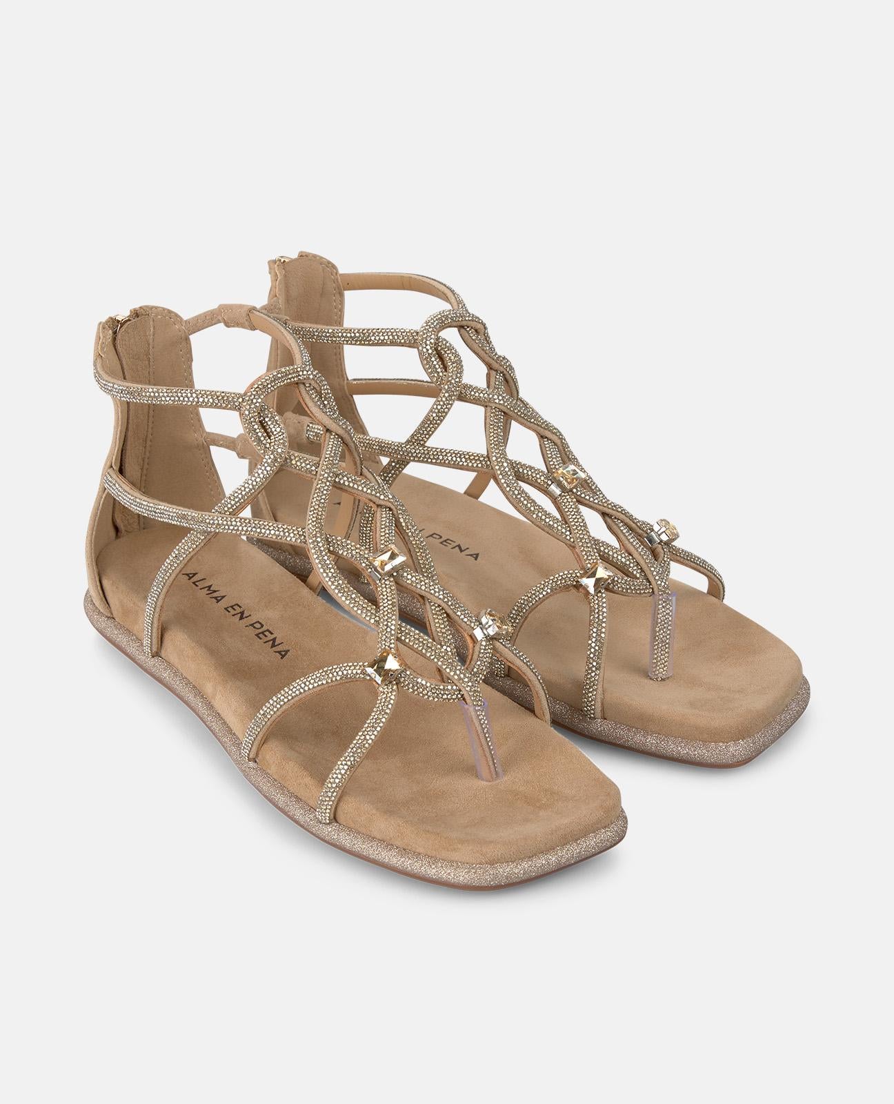 alma-en-pena-flache-riemchen-sandalen-arena-strass-2-cm image 2