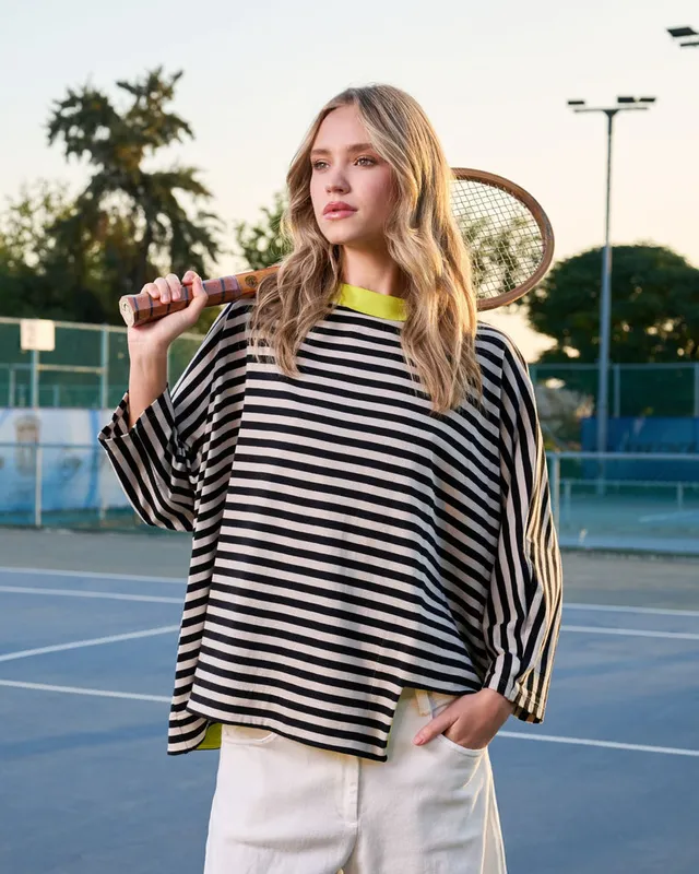 alembika-urban-deuce-boxy-top-cream-stripes image 1