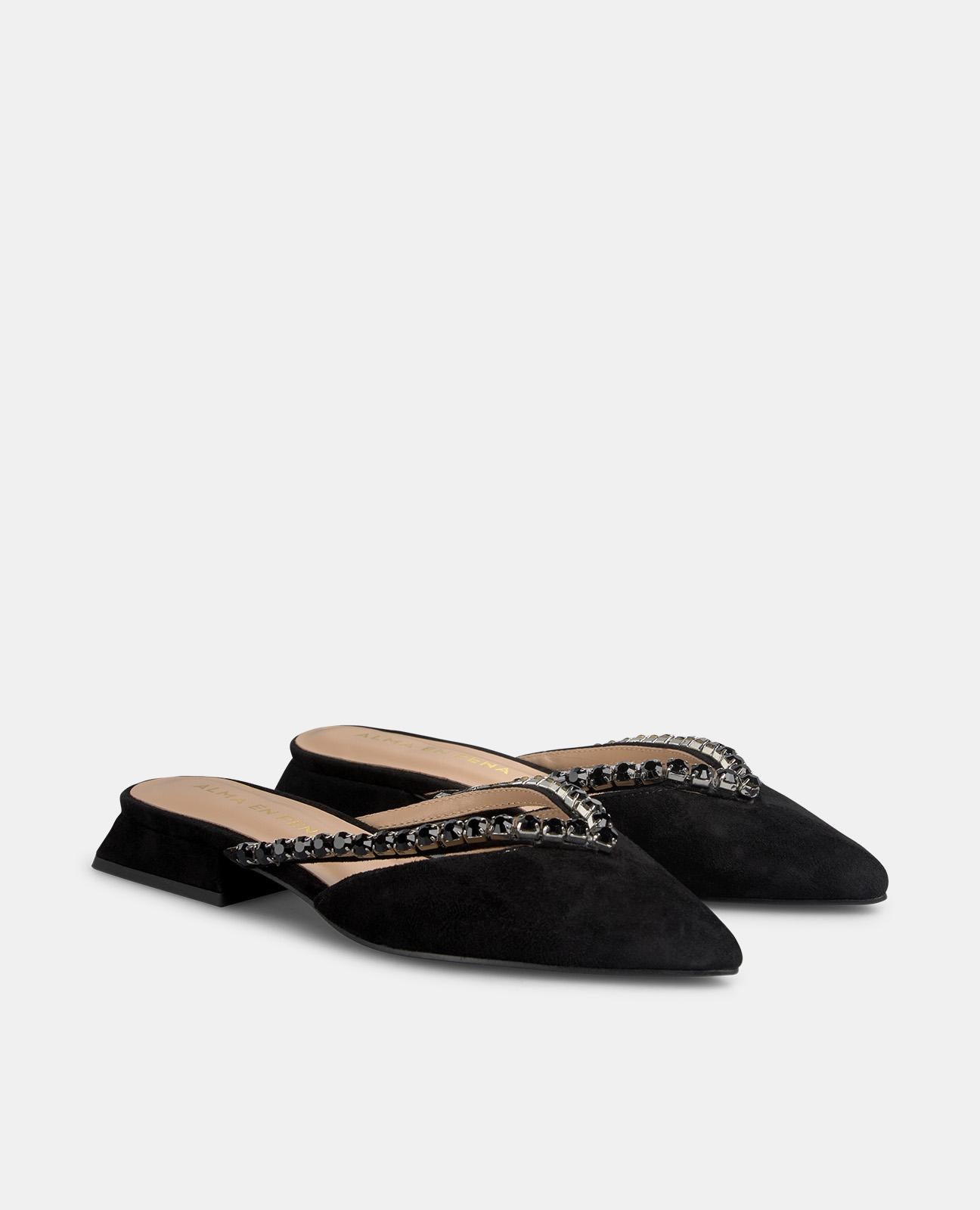 alma-en-pena-flat-shoe-with-straps-mules-spitze-strass-schwarz-2-cm image 2