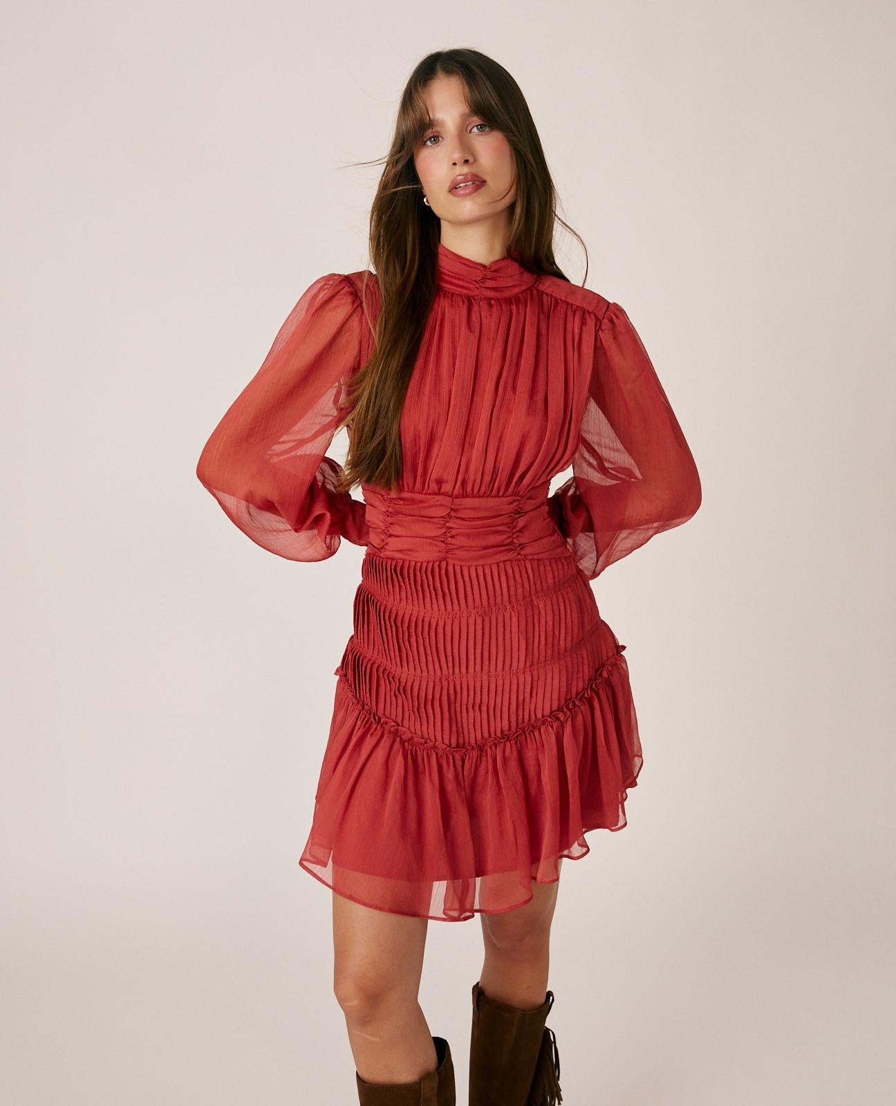 alma-en-pena-solid-color-chiffon-minikleid-rosa-mit-sch-rpe image 3