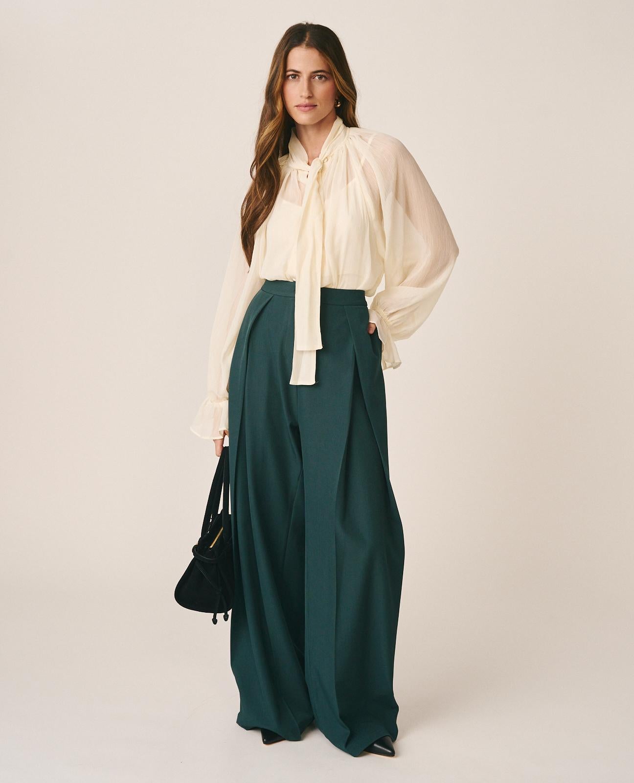 alma-en-pena-twill-hose-blau-mit-b-gelfalten-weites-bein image 3