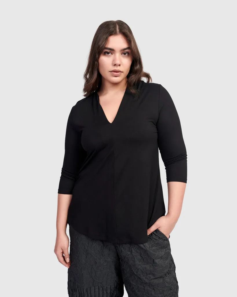 alembika-essential-v-ausschnitt-top-schwarz-3-4-arm image 1