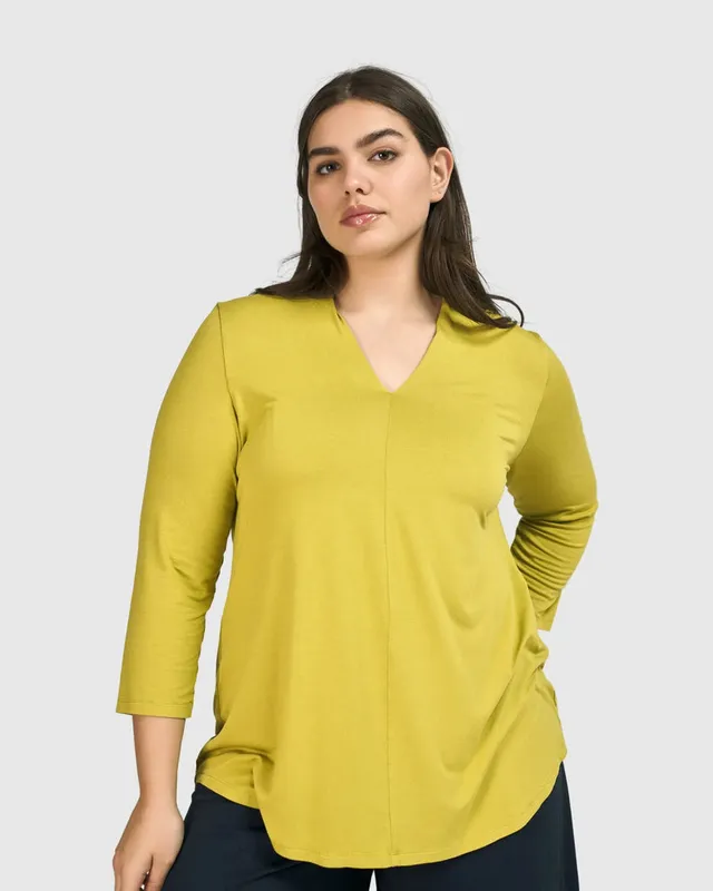 alembika-essential-v-neck-top-limette-3-4-arm image 1