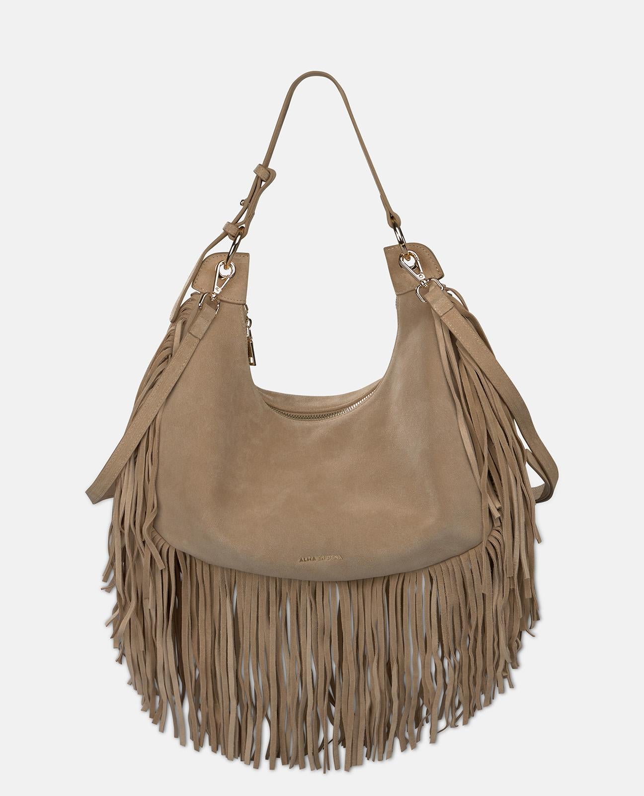 alma-en-pena-fringed-schultertasche-leder-in-arena image 1