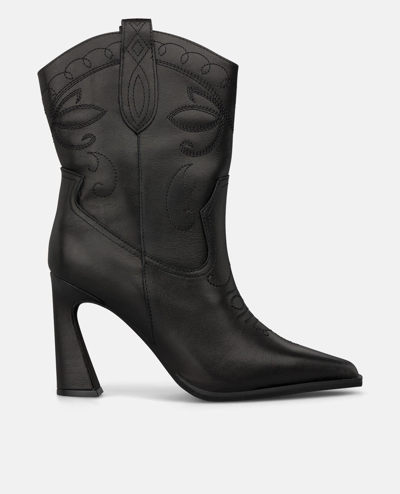alma-en-pena-cowboy-stiefelette-leder-stickerei-9-cm-blockabsatz-schwarz image 1