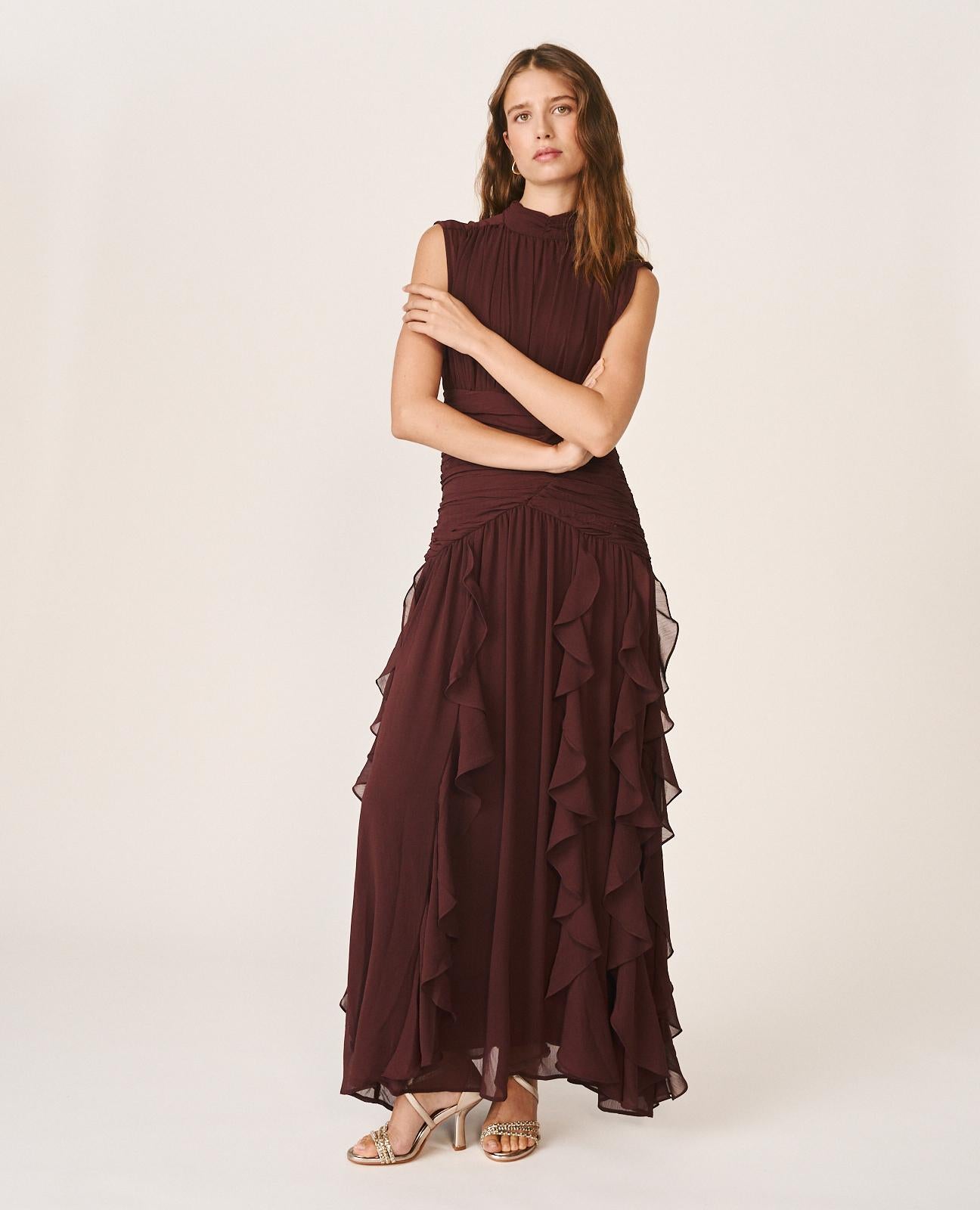alma-en-pena-langes-kleid-mit-r-schen-braun-rmellos image 5
