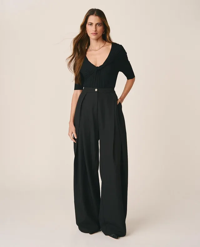 alma-en-pena-twill-hose-mit-b-gelfalten-schwarz-weites-bein image 1