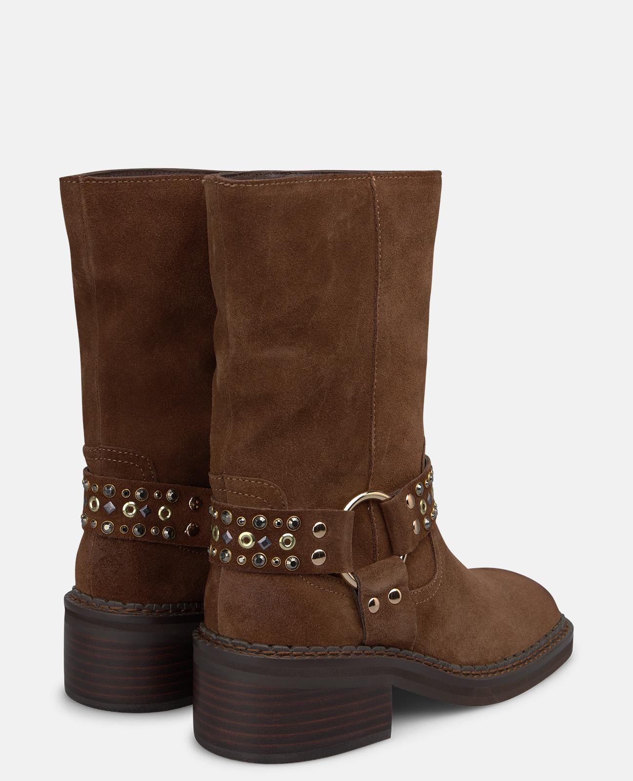 alma-en-pena-suede-stiefeletten-mit-riemen-camel-5-cm-blockabsatz image 3