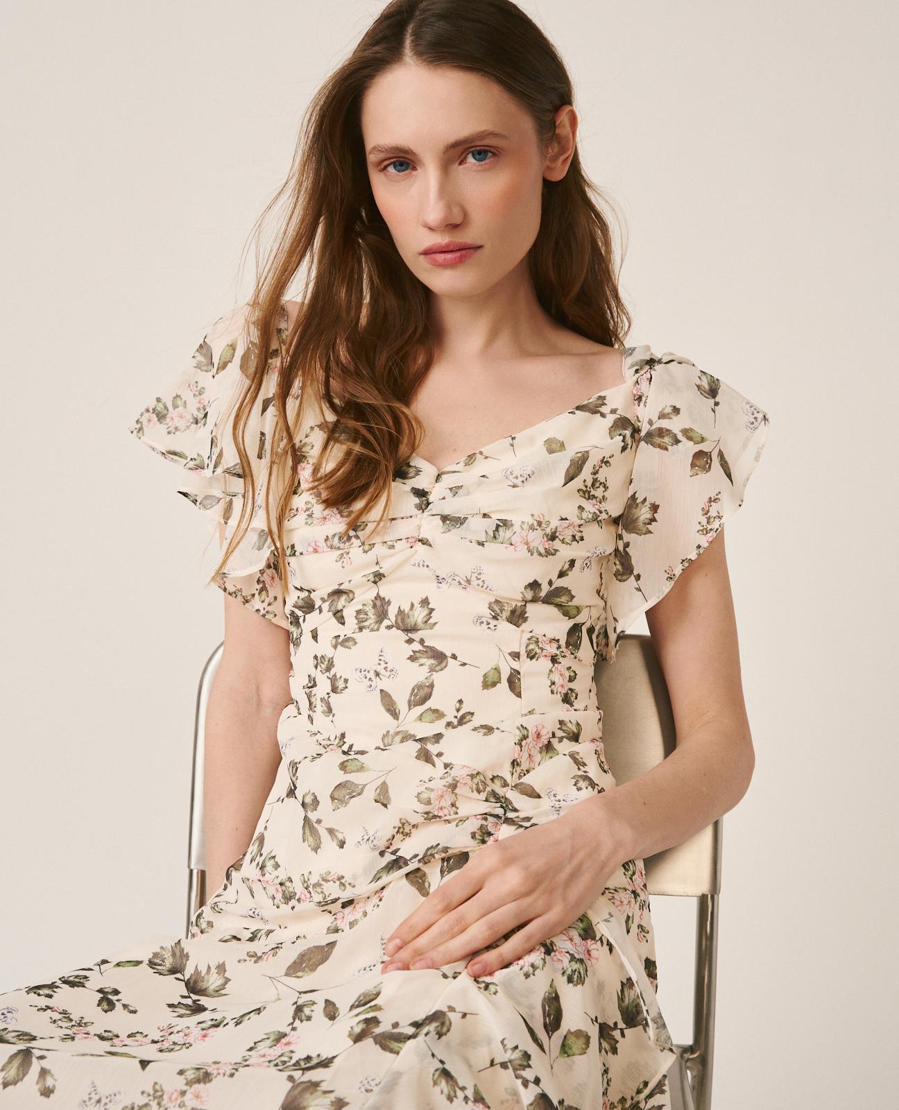 alma-en-pena-cape-sleeve-dress-langes-blumenkleid-gr-n-mit-v-ausschnitt image 3