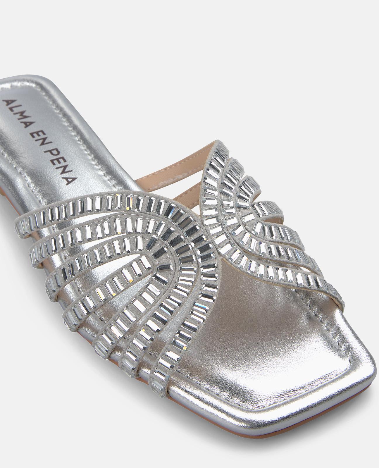 alma-en-pena-flach-sandale-metallic-silber-mit-print-2-cm image 5