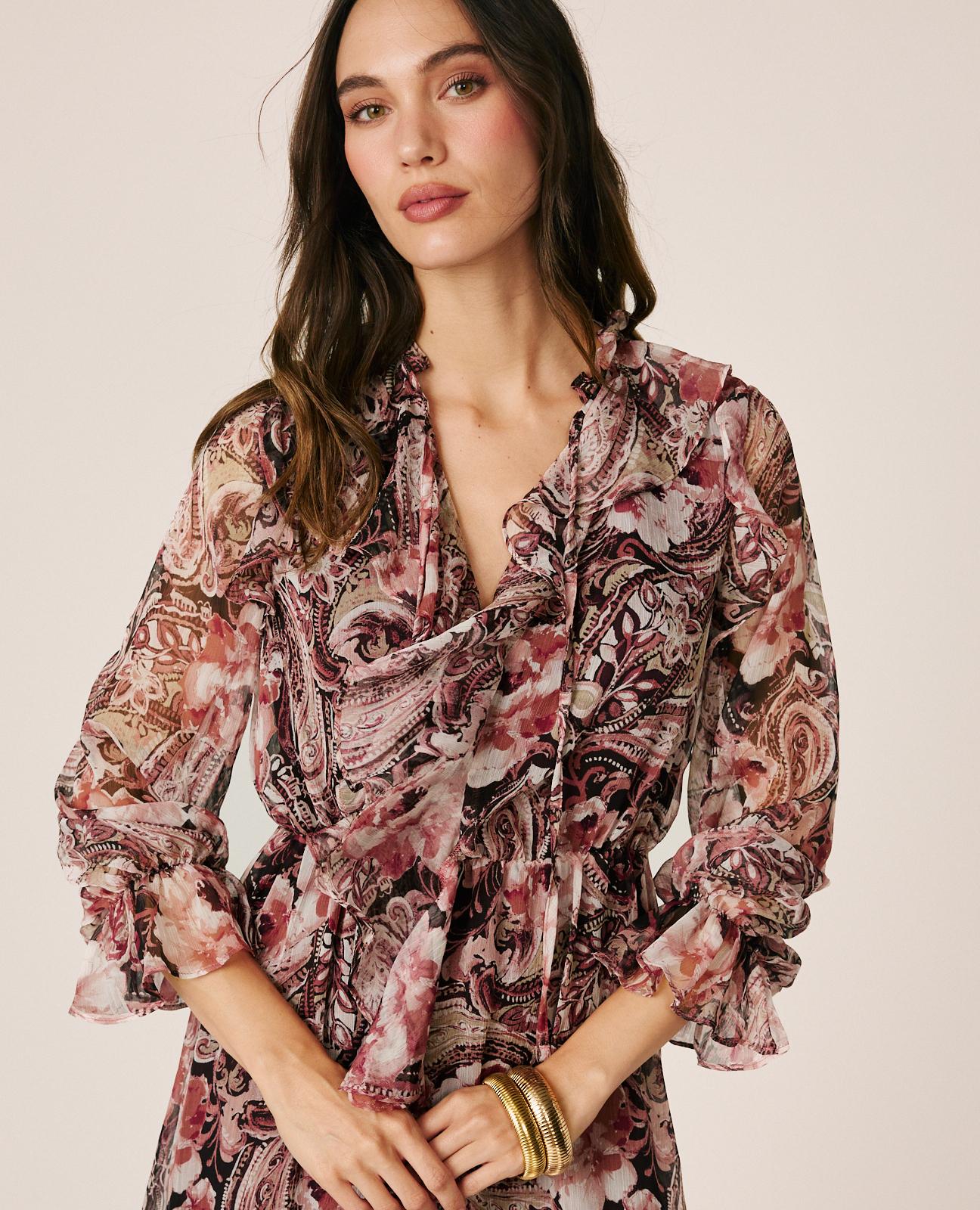 alma-en-pena-floral-chiffon-midi-dress-midi-kleid-rosa image 2
