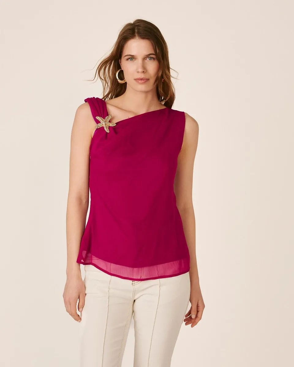 alma-en-pena-asymmetrisches-top-fuchsia-mit-seestern-brosche image 1