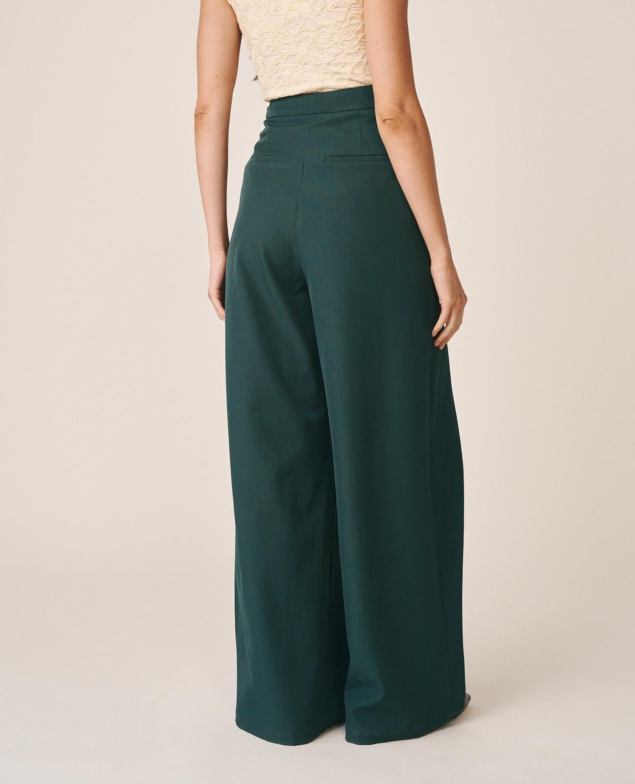 alma-en-pena-twill-hose-blau-mit-b-gelfalten-weites-bein image 5