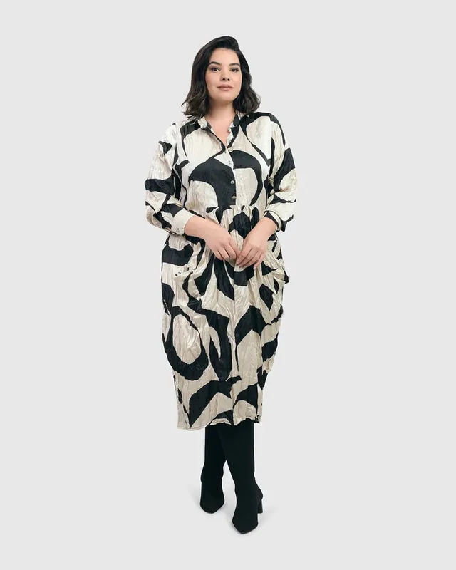 alembika-ribbon-crinkle-midi-dress-cream-black-midi-kleid image 1