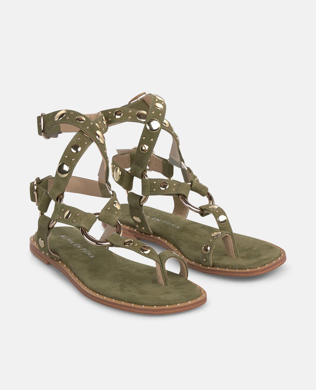 alma-en-pena-zehensteg-sandale-flach-mit-nieten-in-khaki image 2