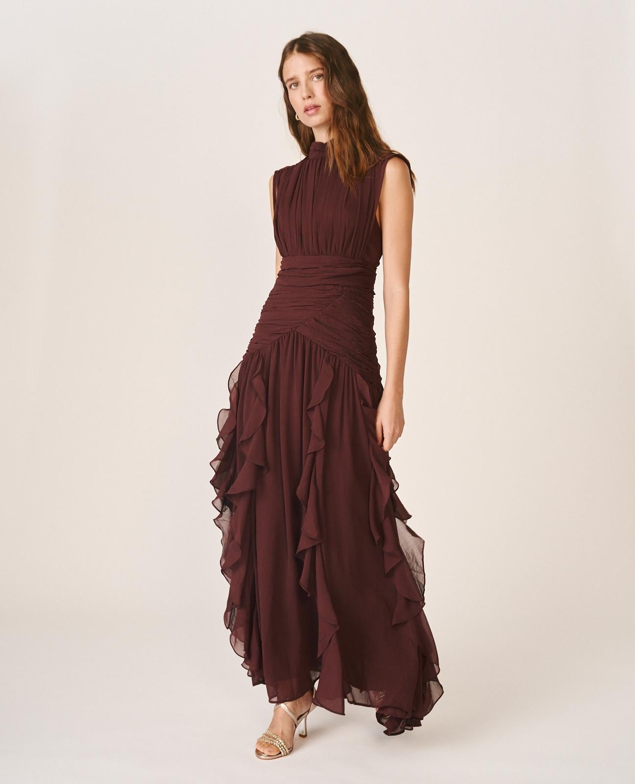 alma-en-pena-langes-kleid-mit-r-schen-braun-rmellos image 3