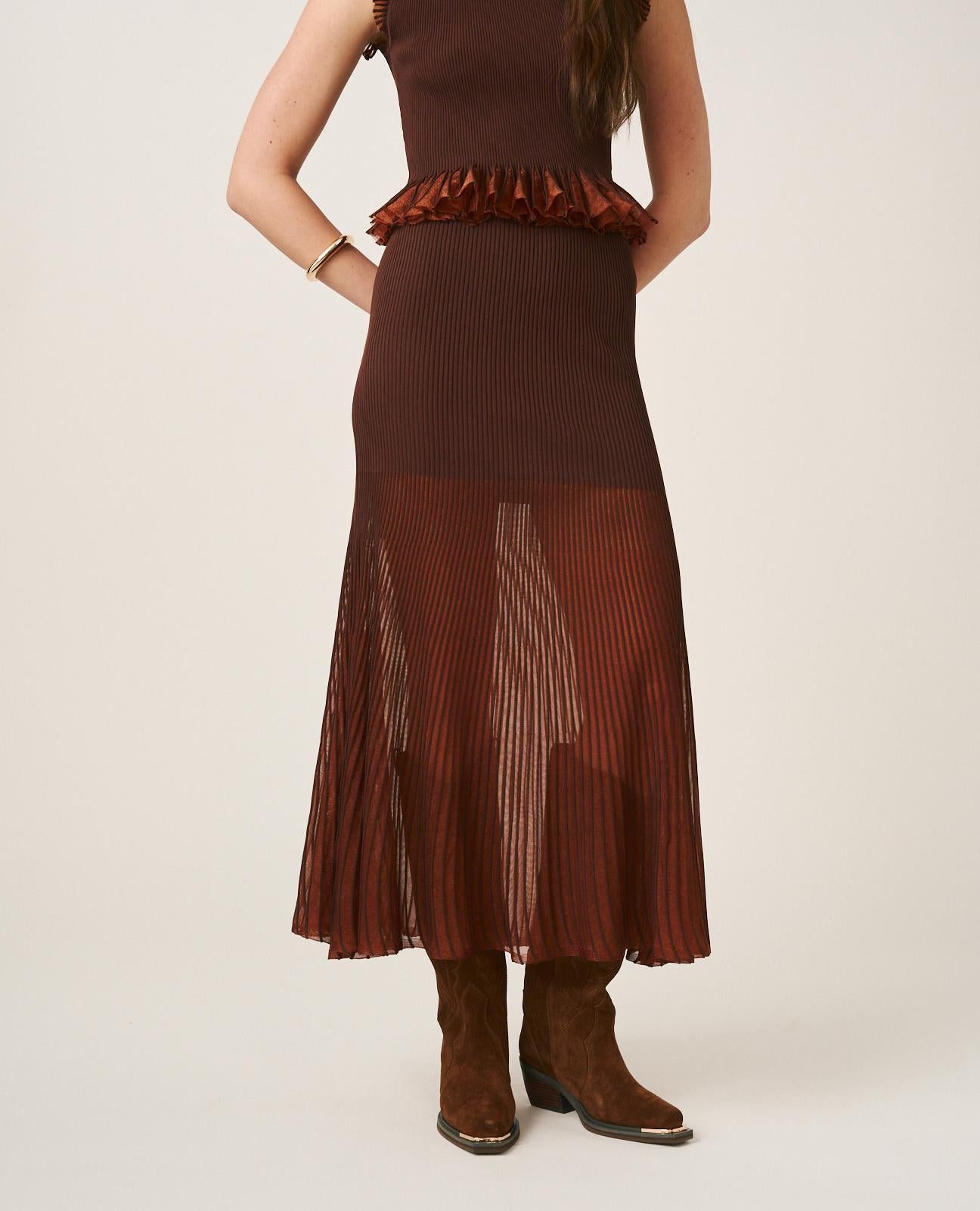 alma-en-pena-midi-rock-mit-r-schen-metallik-braun-semi-transparent image 5