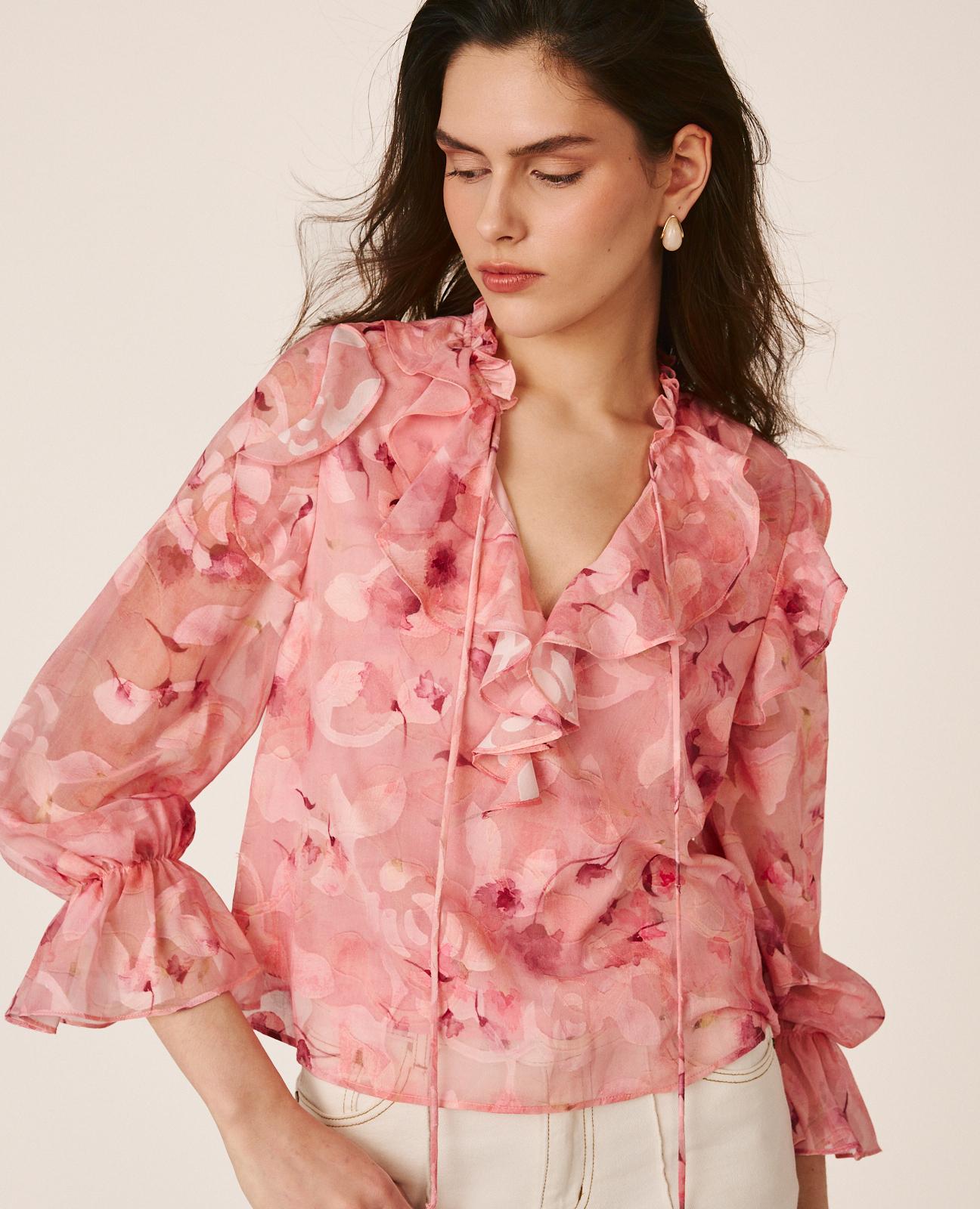 alma-en-pena-langarm-bluse-chiffon-floral-rosa image 4