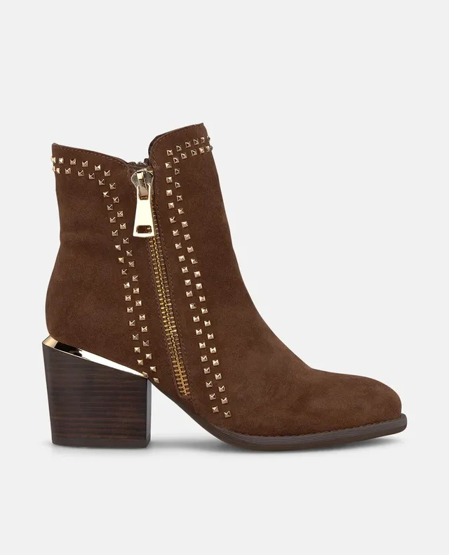 alma-en-pena-suede-ankle-boots-stiefeletten-camel-mit-nieten-und-7-5-cm-absatz image 1