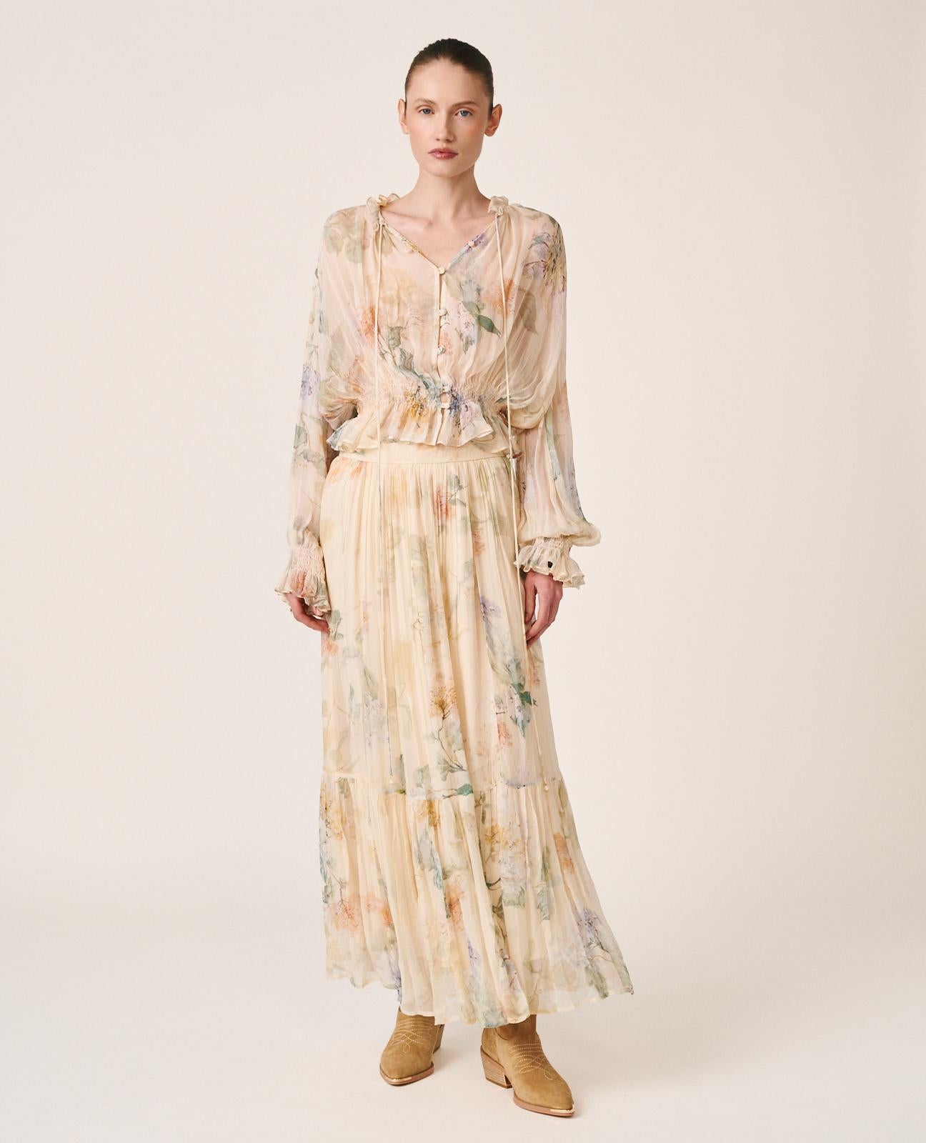 alma-en-pena-chiffon-bluse-langarm-mit-r-schen-gelb image 4
