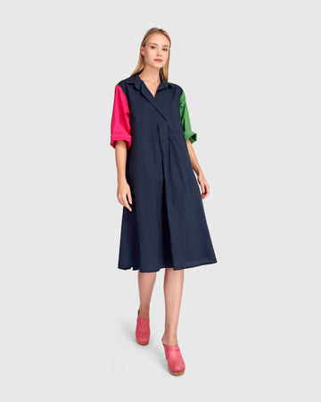 alembika-splash-popover-dress-navy-multi-a-linie-midi-baumwolle image 6